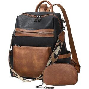 Vegan Leather Backpack for Women Black Brown